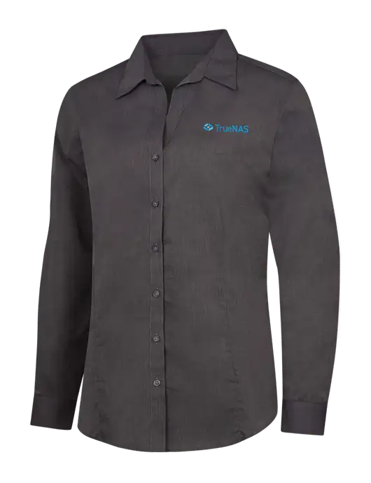 Womens Soft Black Crosshatch Easy Care Shirt w/TrueNAS Logo
