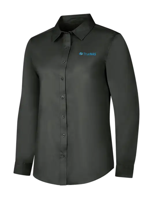 Dark Grey Womens Long Sleeve Superpro React Twill Shirt w/TrueNAS Logo