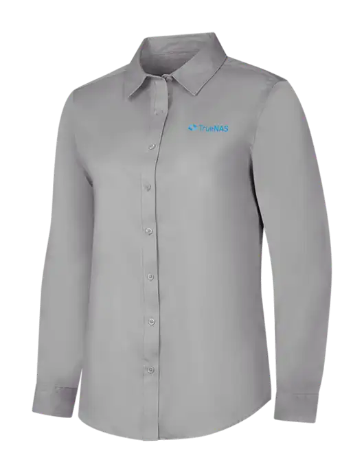 Light Grey Womens Long Sleeve Superpro React Twill Shirt w/TrueNAS Logo