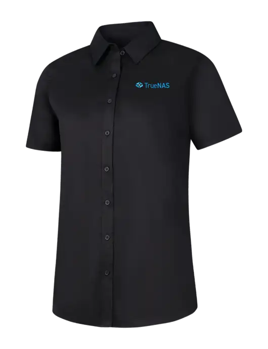 Womens Black Short Sleeve Superpro React Twill Shirt w/TrueNAS Logo