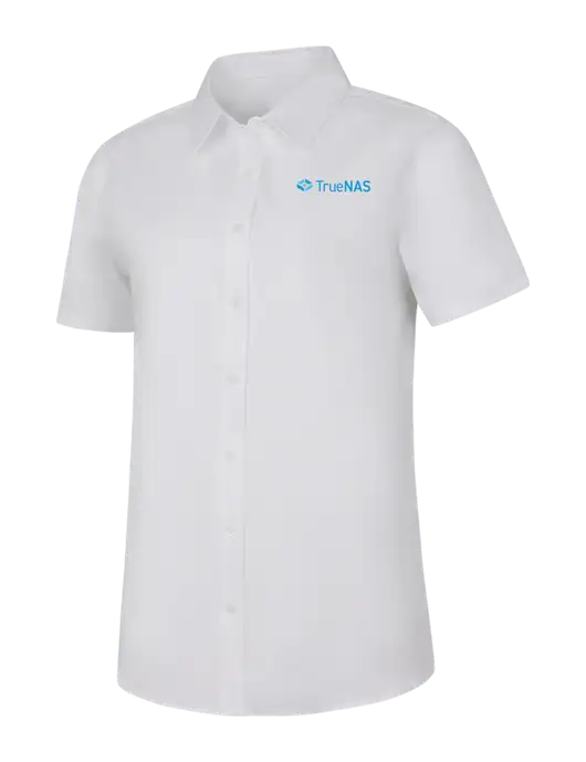 Womens White Short Sleeve Superpro React Twill Shirt w/TrueNAS Logo