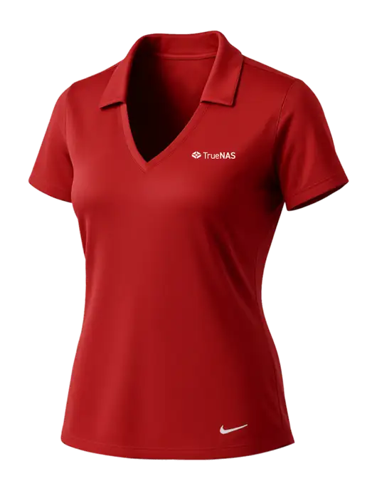 NIKE Red Womens Dri-Fit Vertical Mesh Polo w/TrueNAS Logo