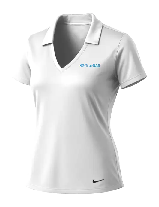 NIKE White Womens Dri-Fit Vertical Mesh Polo w/TrueNAS Logo