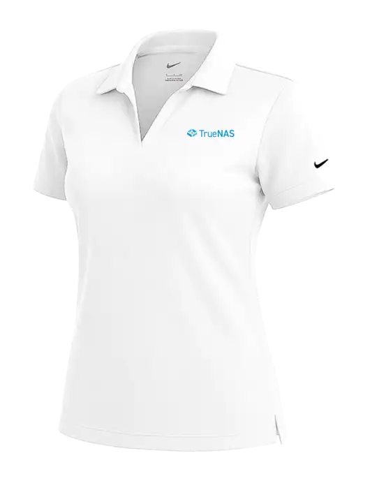 NIKE White Womens Dri-Fit Micro Pique Polo w/TrueNAS Logo