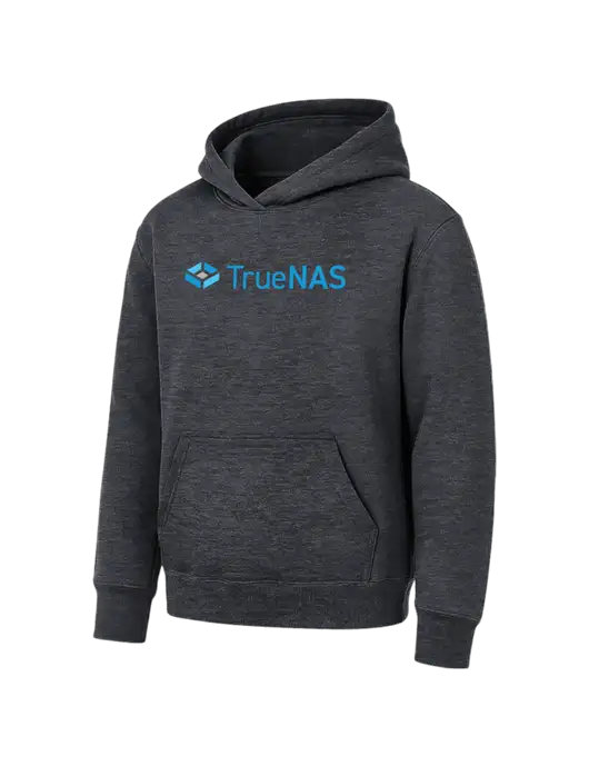 Youth Dark Heather Grey 7.8 oz Pullover Hooded Sweatshirt w/TrueNAS Logo