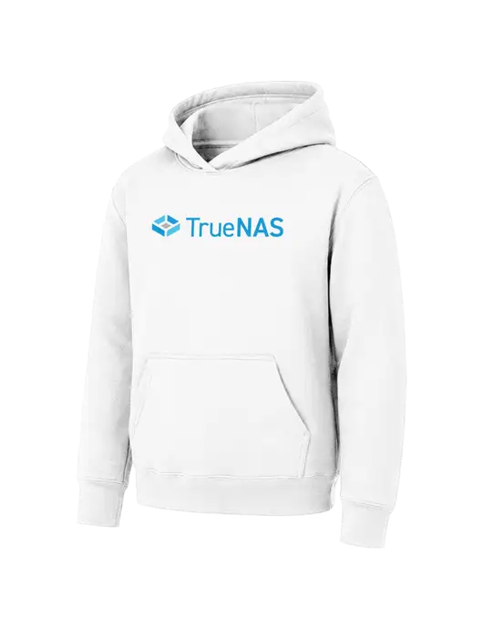 Youth White 7.8 oz Pullover Hooded Sweatshirt w/TrueNAS Logo