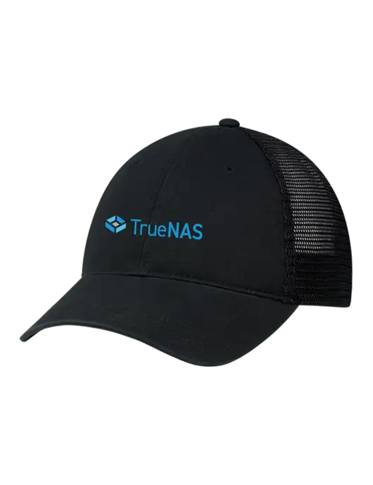 Richardson 111 Garment Washed Trucker Cap Black w/Black Mesh w/TrueNAS Logo