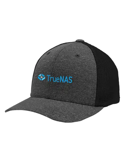 Flexfit Black/Dark Charcoal Heather Melange Mesh Back Trucker Cap w/TrueNAS Logo