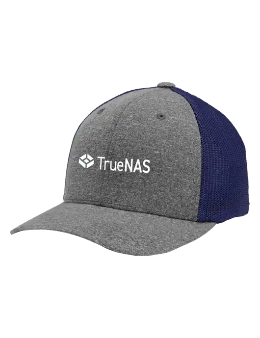 Flexfit Navy/Medium Grey Heather Melange Mesh Back Trucker Cap w/TrueNAS Logo