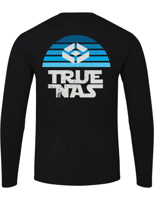 Ring Spun Jet Black 4.5 oz Long Sleeve T-Shirt w/Star Wars Inspired Logo, TrueNAS Logo