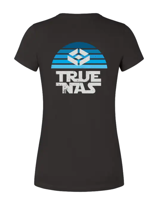Womens Seriously Soft Black T-Shirt w/Star Wars Inspired Logo, TrueNAS Logo